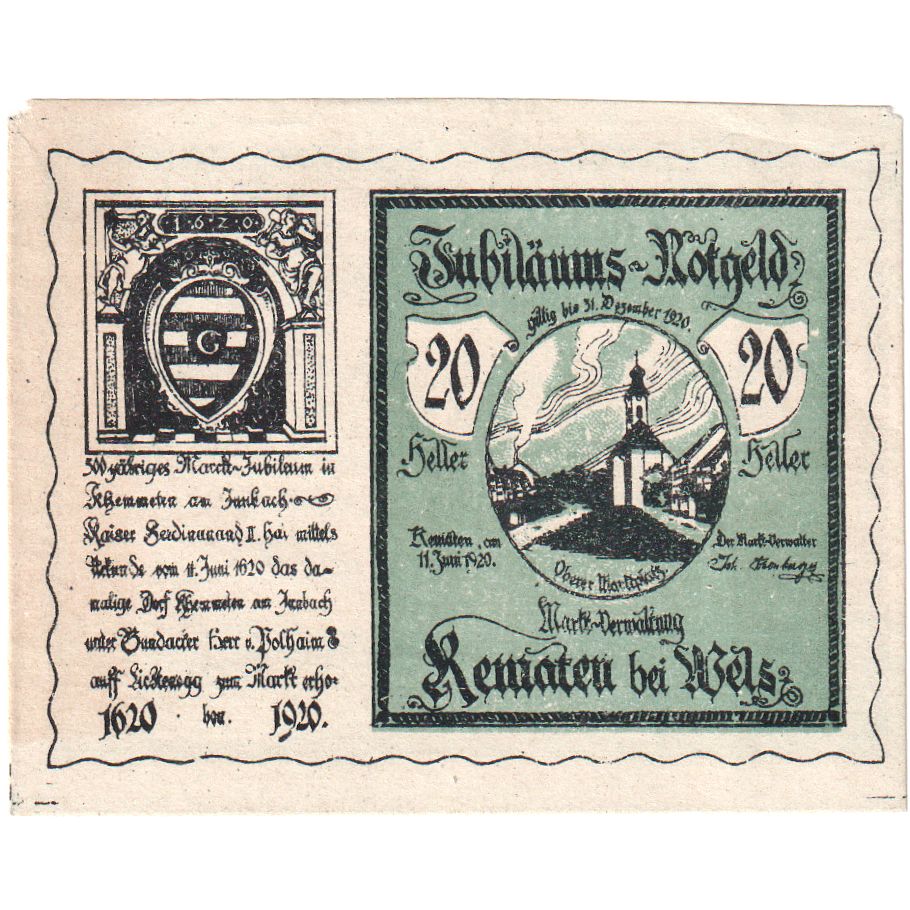 Autriche, KEMATEN, 20 Heller, Eglise, 1920, 1920-06-11, TTB, Mehl:FS 432