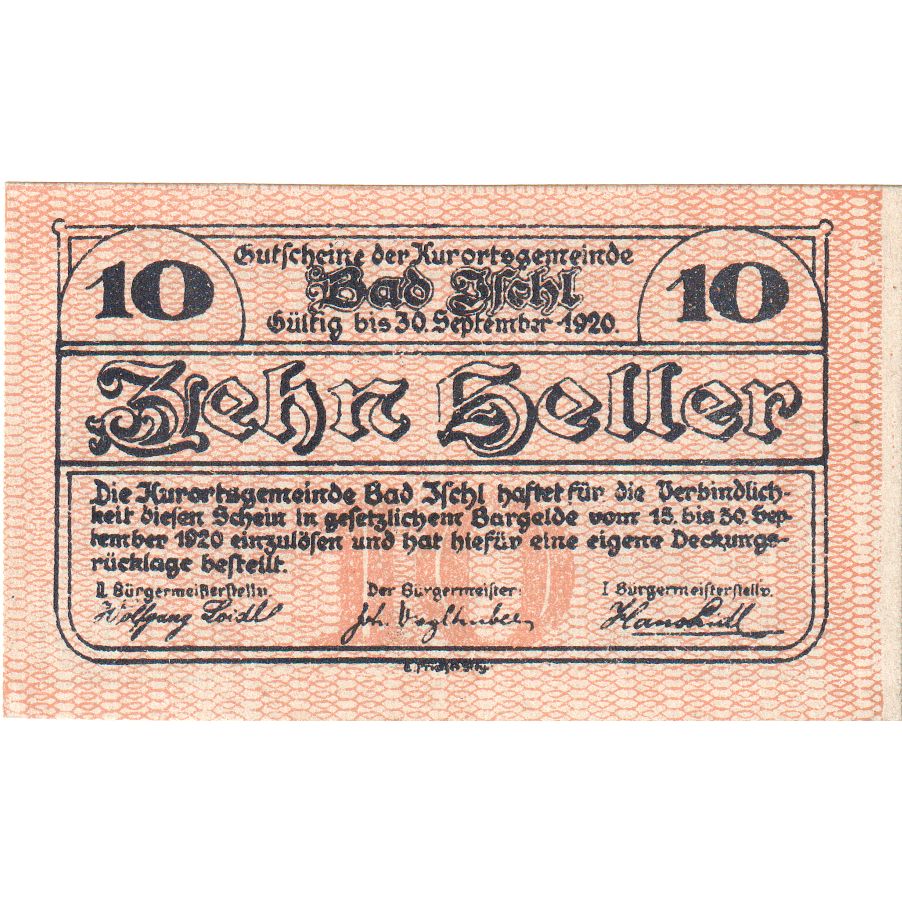 Austria, Bad Ischl, 10 Heller, fleuve, 1920, 1920-12-31, SC, Mehl:FS 77c
