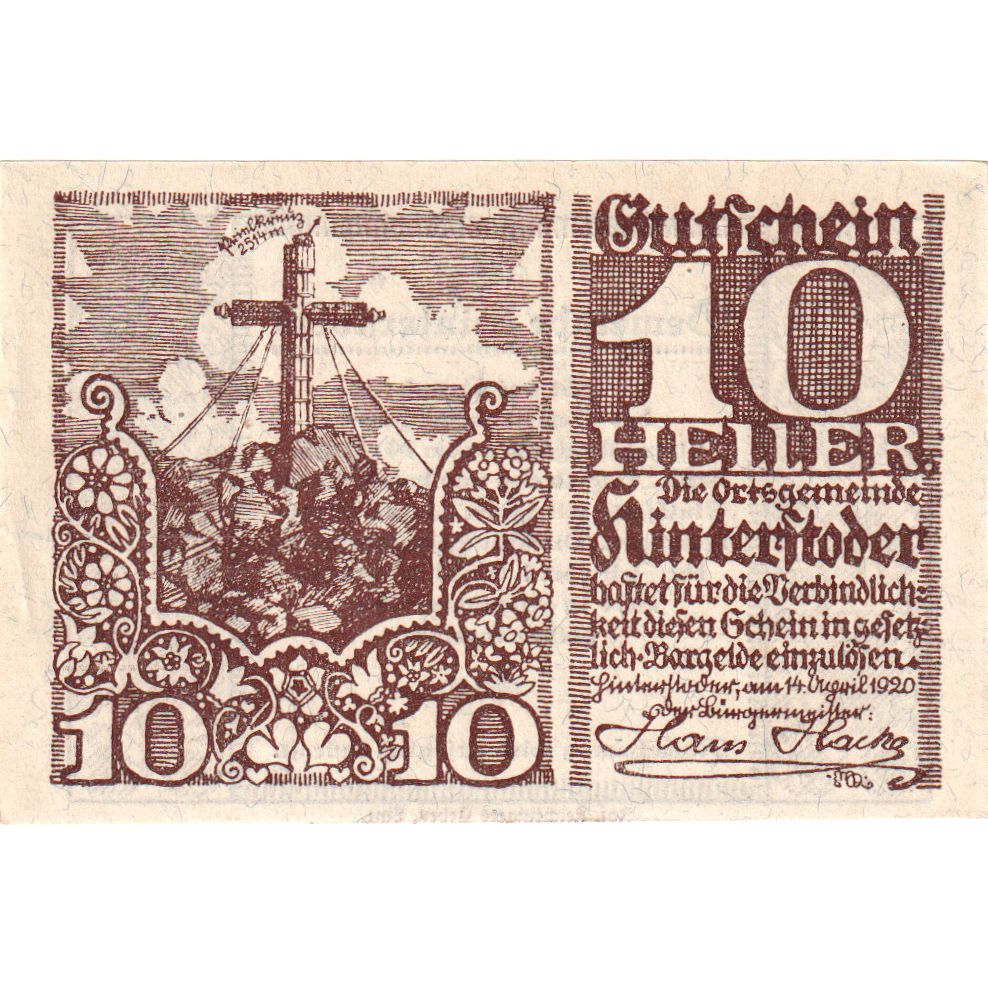 Autriche, Hinterstoder, 10 Heller, Monument, 1920, 1920-12-31, SPL, Mehl:FS 377a