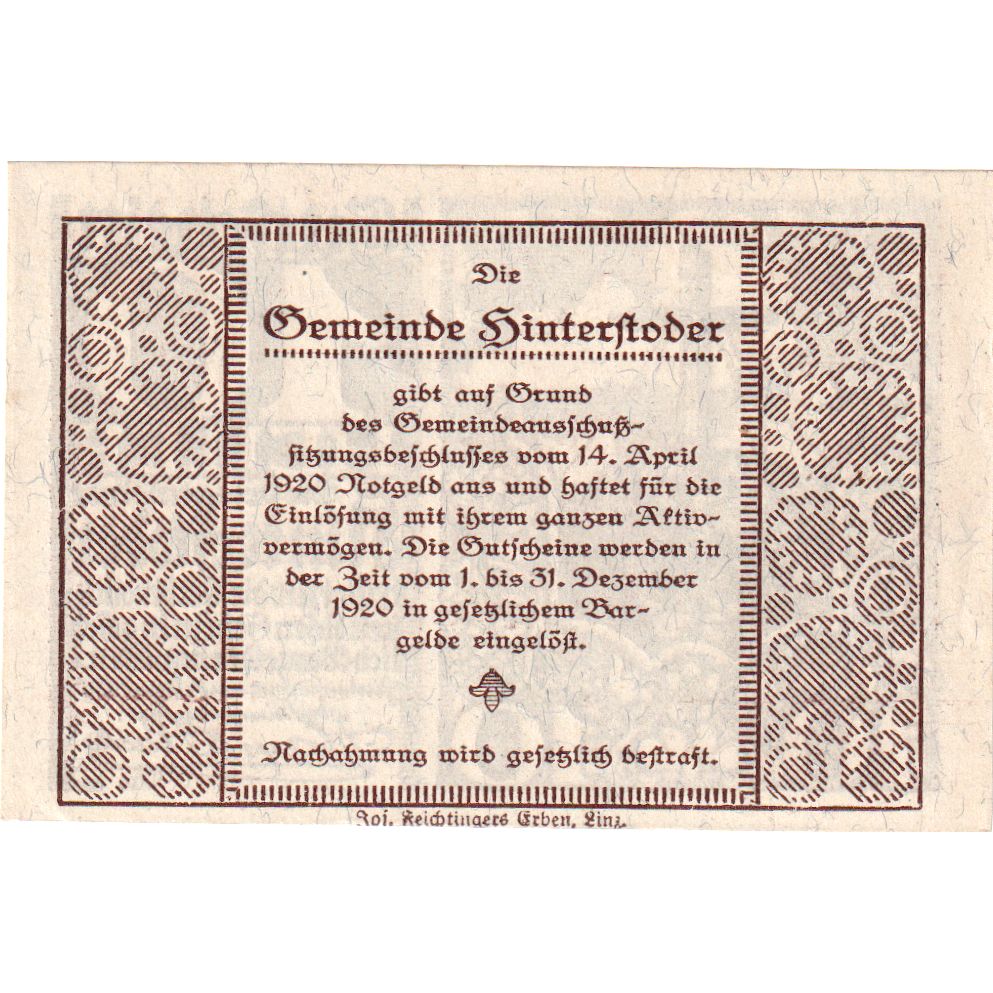 Autriche, Hinterstoder, 10 Heller, Monument, 1920, 1920-12-31, SPL, Mehl:FS 377a