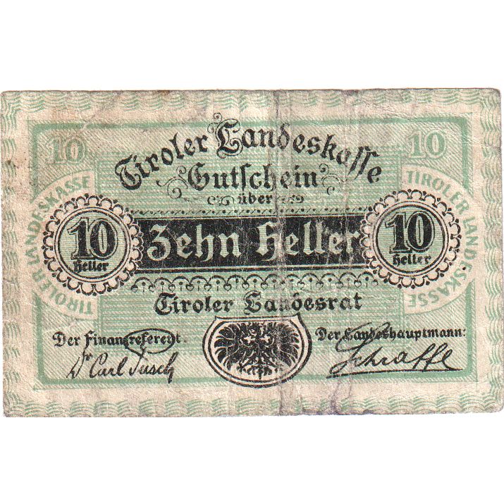 Autriche, Innsbruck, 10 Heller, Blason, 1920, 1920-10-01, TB, Mehl:FS 409a