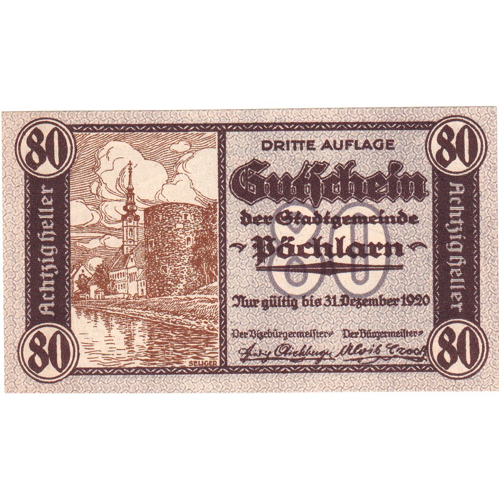 Austria, Pochlarn, 80 Heller, château 1920-12-31, UNC(63), Mehl:FS 755III