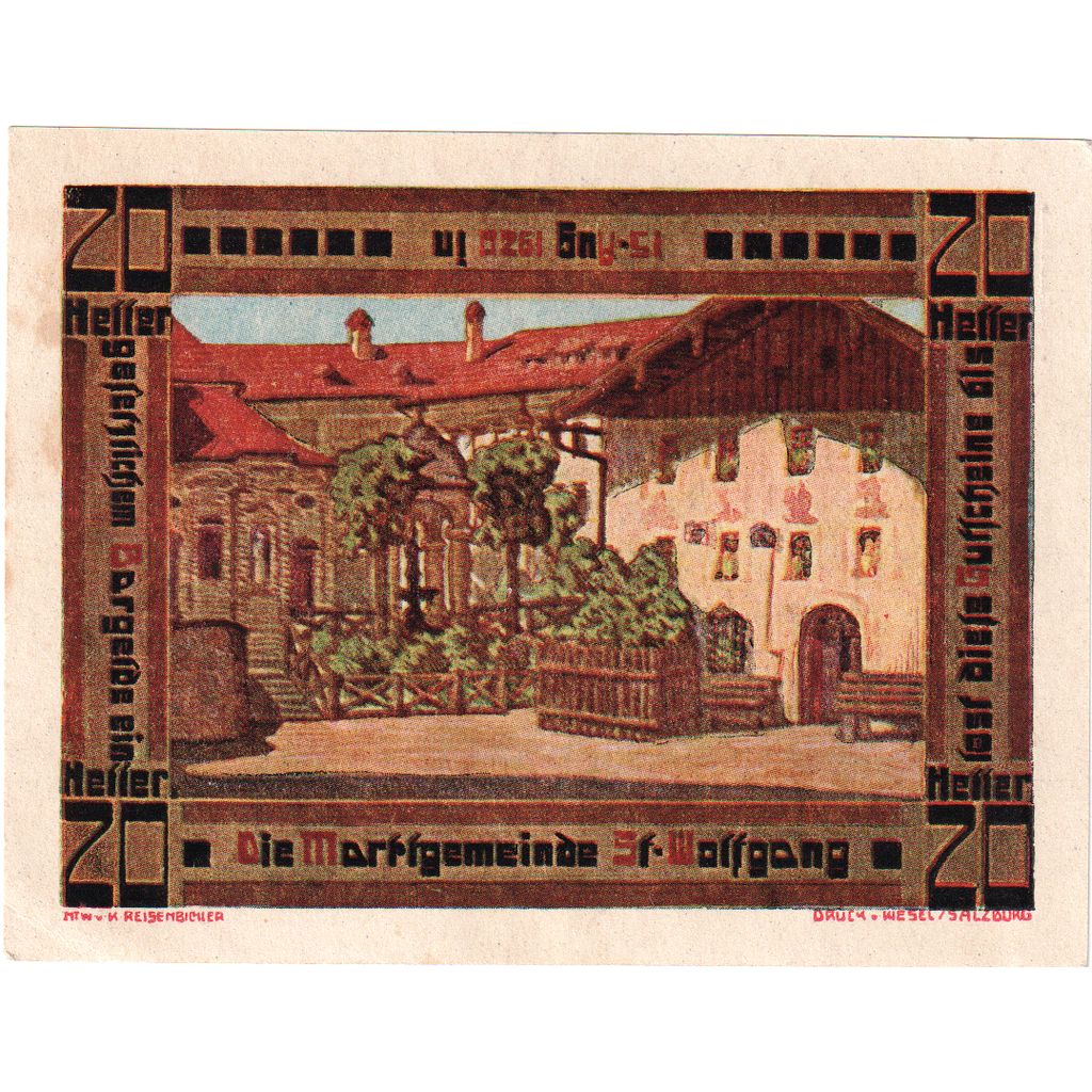 Autriche, St Wolfgang, 20 Heller, paysage, 1920, 1920-08-15, SPL, Mehl:FS 947a
