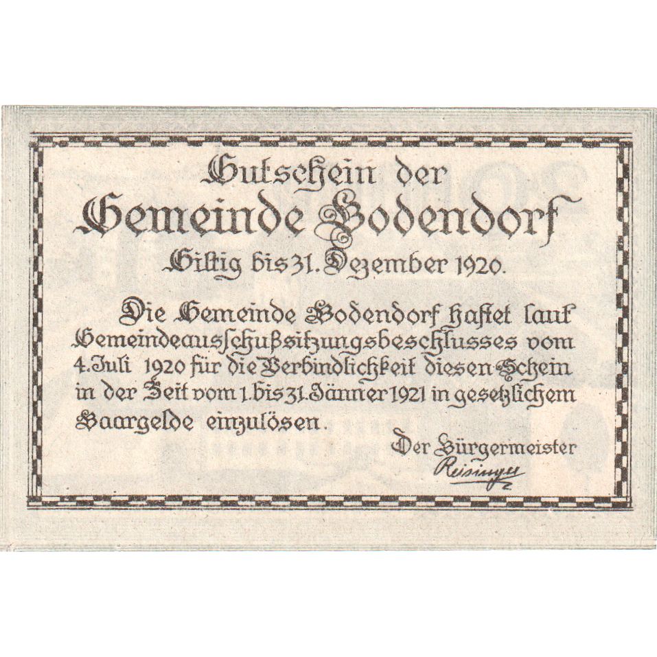 Autriche, Bodendorf, 20 Heller, château, 1920, 1920-12-31, SPL, Mehl:FS 96IIa