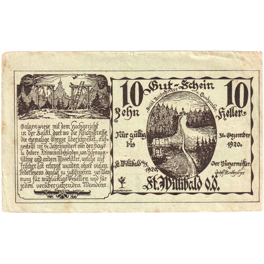 Autriche, Willibald, 10 Heller, Foret, 1920, 1920-12-31, TTB, Mehl:FS 946Ad