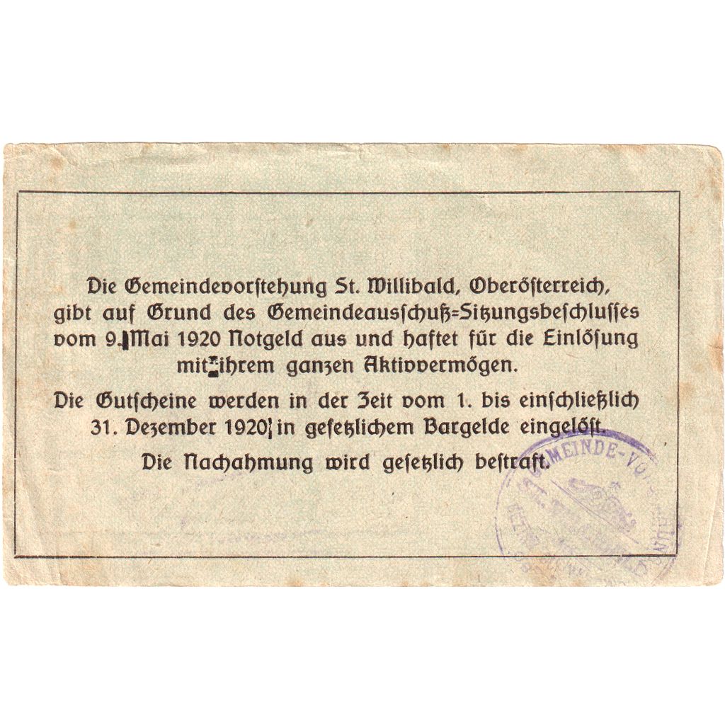 Autriche, Willibald, 10 Heller, Foret, 1920, 1920-12-31, TTB, Mehl:FS 946Ad