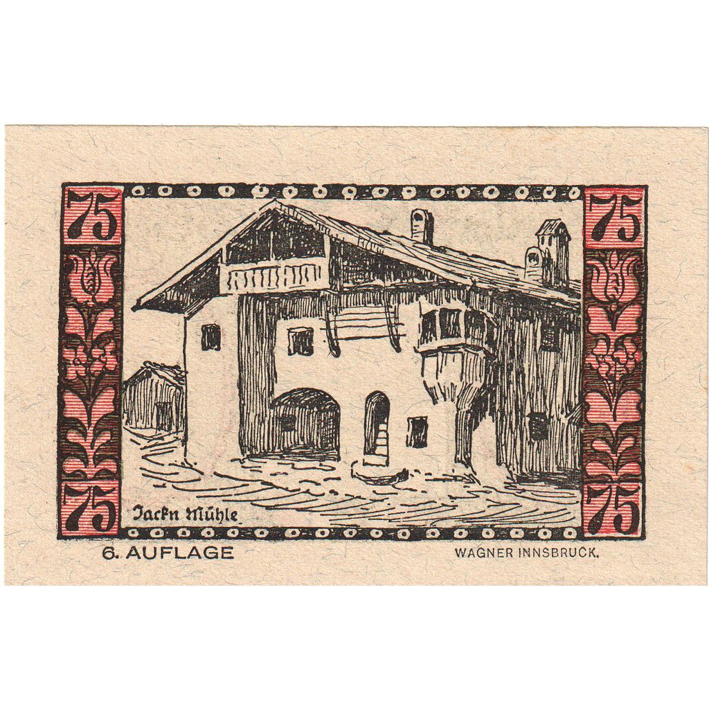 Austria, Telfs, 75 Heller, portrait, 1921, 1921-01-31, UNC(63), Mehl:FS 1061a