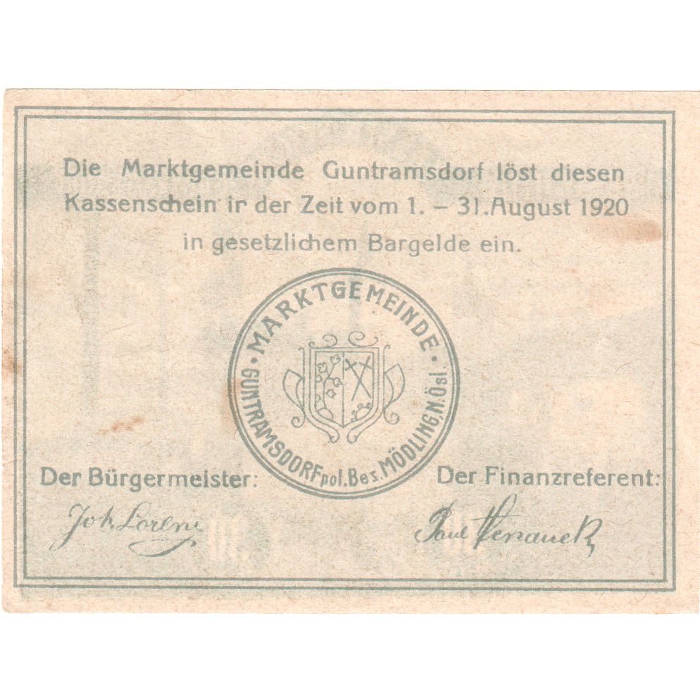 Autriche, Gunstramsdorf, 30 Heller, Usine, 1920, 1920-08-31, SPL, Mehl:FS 310e