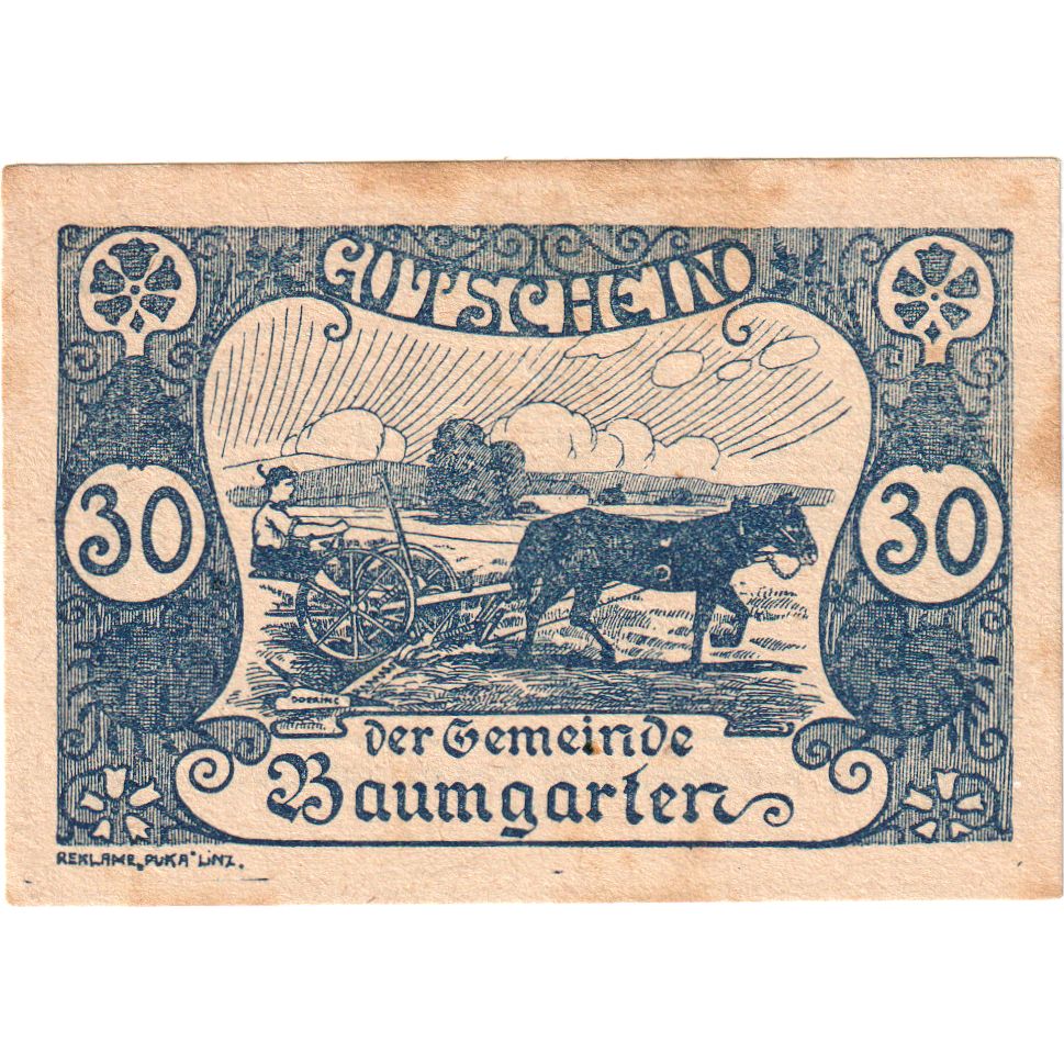 Austria, Baumgarten, 30 Heller, champs, 1921, 1921-02-28, EF(40-45), Mehl:FS 78a