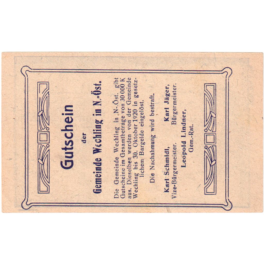 Oostenrijk, Wechling, 20 Heller, 1920-10-30, SPL