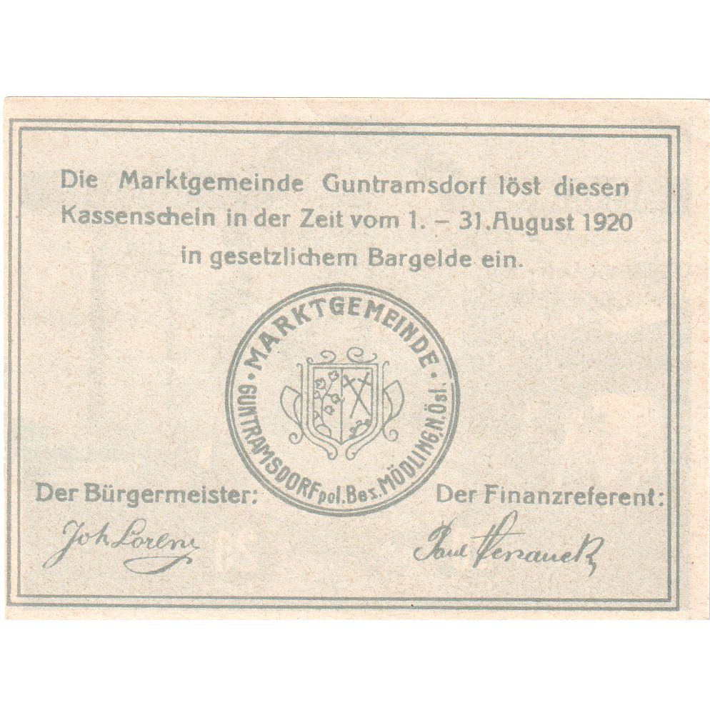 Autriche, Guntramsdorf, 20 Heller, Eglise, 1921, 1920-08-31, SPL, Mehl:FS 310e