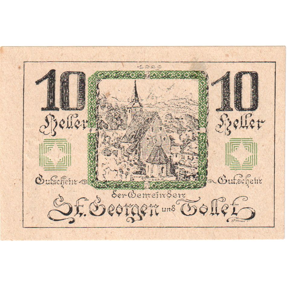 Oostenrijk, St Georgen, 10 Heller, Blason, 1921, 1921-06-30, SPL, Mehl:FS 890
