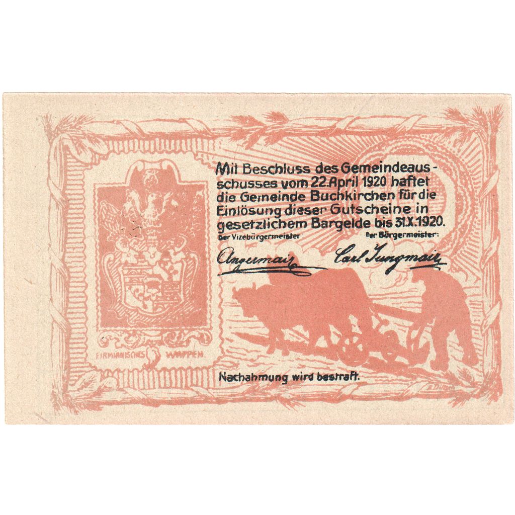 Autriche, Buchkirchen, 10 Heller, Eglise, 1920, 1920-10-31, SPL, Mehl:FS 114a