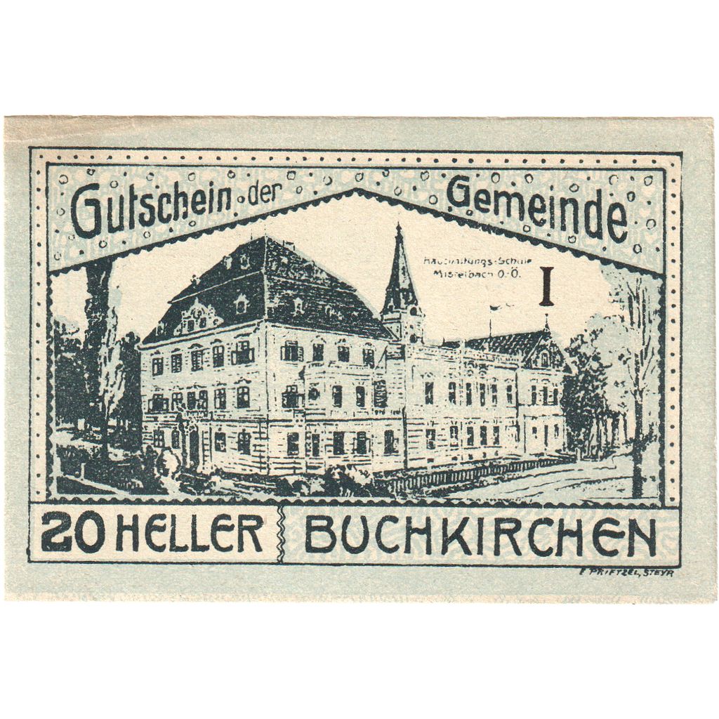 Autriche, Buchkirchen, 20 Heller, Eglise, 1920, 1920-10-31, SPL, Mehl:FS 114a