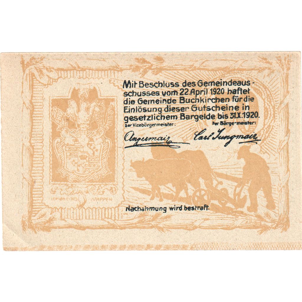 Autriche, Buchkirchen, 50 Heller, Eglise 1, 1920, 1920-10-31, SPL, Mehl:FS 114a