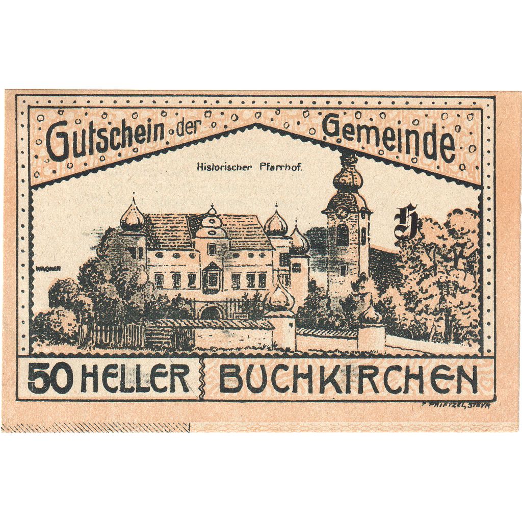 Autriche, Buchkirchen, 50 Heller, Eglise 1, 1920, 1920-10-31, SPL, Mehl:FS 114a