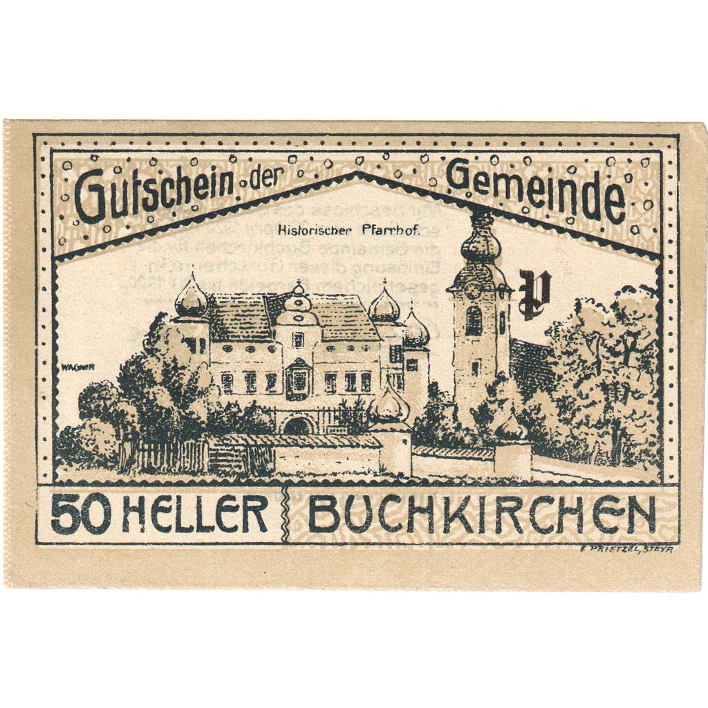 Oostenrijk, Buchkirchen, 50 Heller, église 2, 1920-10-31, SPL, Mehl:FS 114a