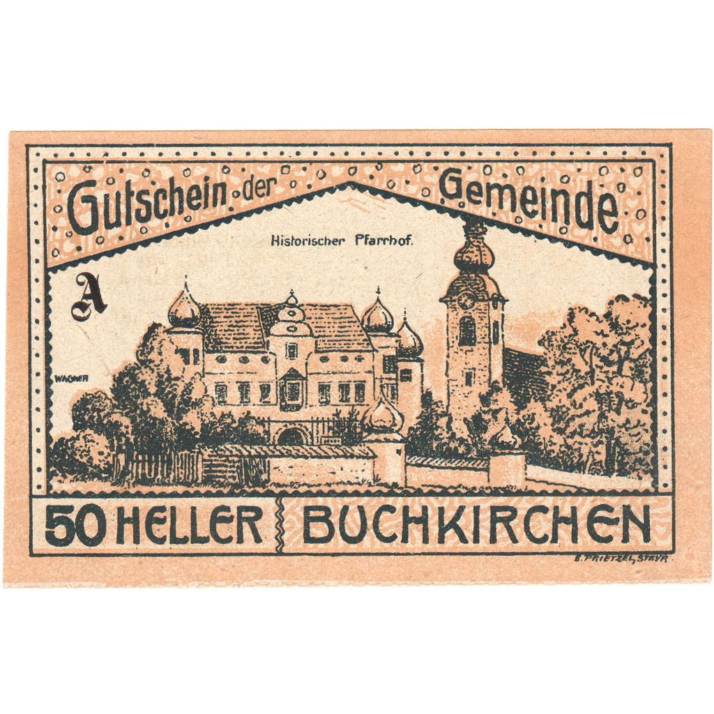 Autriche, Buchkirchen, 50 Heller, église 3, 1920, 1920-10-31, SPL, Mehl:FS 114a