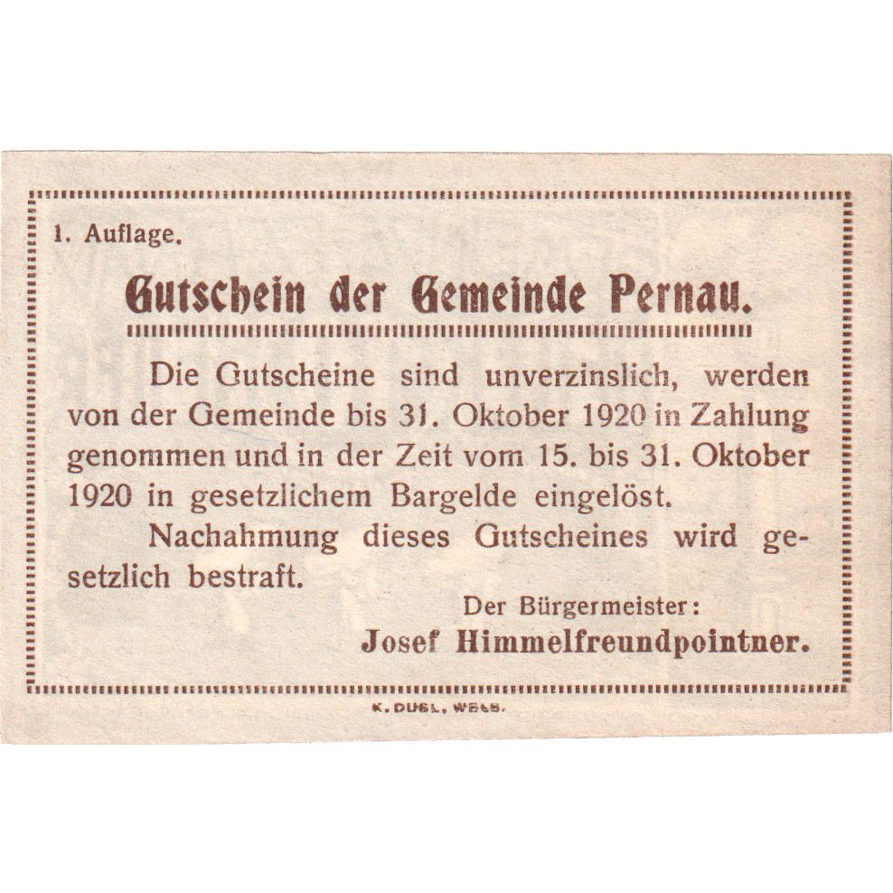 Oostenrijk, Pernau, 10 Heller, personnage, 1920, 1920-10-31, SPL, Mehl:FS 734Ia