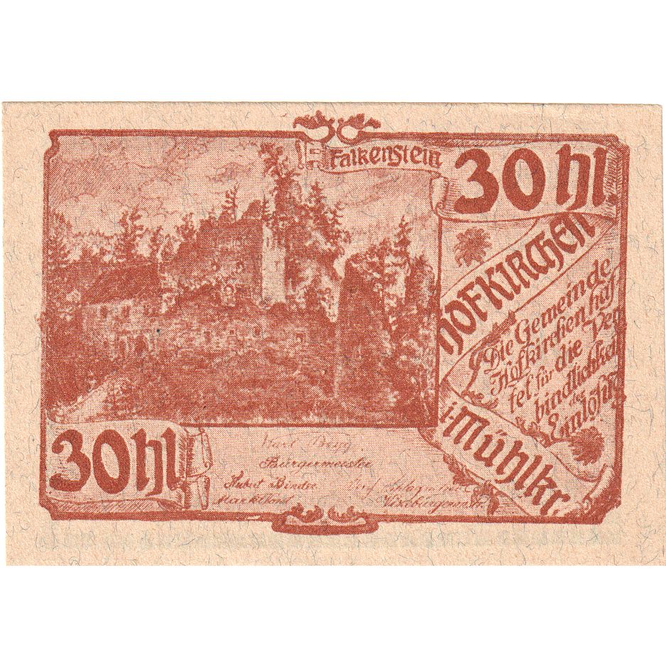 Autriche, Hofkirchen, 30 Heller, château, 1920, SPL, Mehl:FS 386Ib1