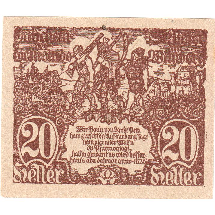 Autriche, St Peter, 20 Heller, Blason, 1921, 1921-06-30, SPL, Mehl:FS 926