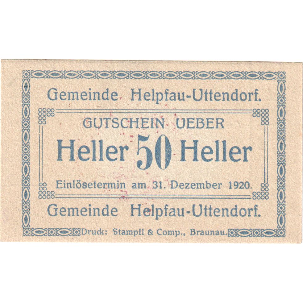 Autriche, Helpfau, 50 Heller, Texte, 1920, 1920-12-31, SPL, Mehl:FS 365II