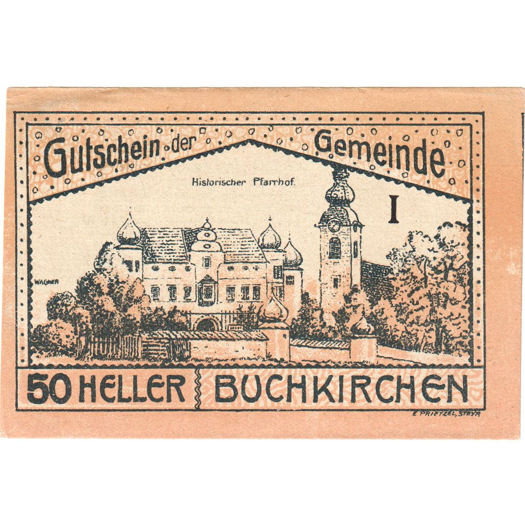 Autriche, Buchkirchen, 50 Heller, presbytère 1920-10-31, SPL, Mehl:FS 114a