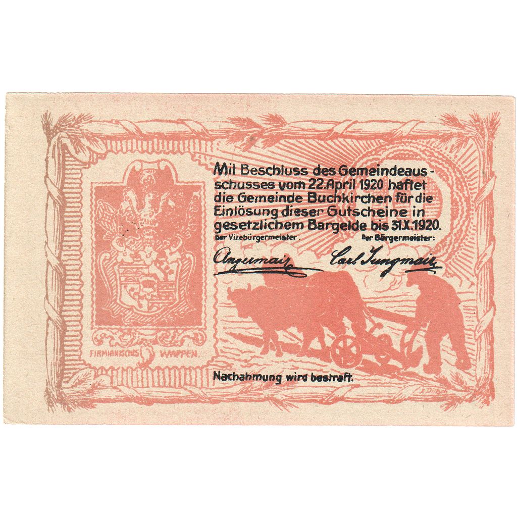 Autriche, Buchkirchen, 10 Heller, presbytère 1920-10-31, SPL, Mehl:FS 114a