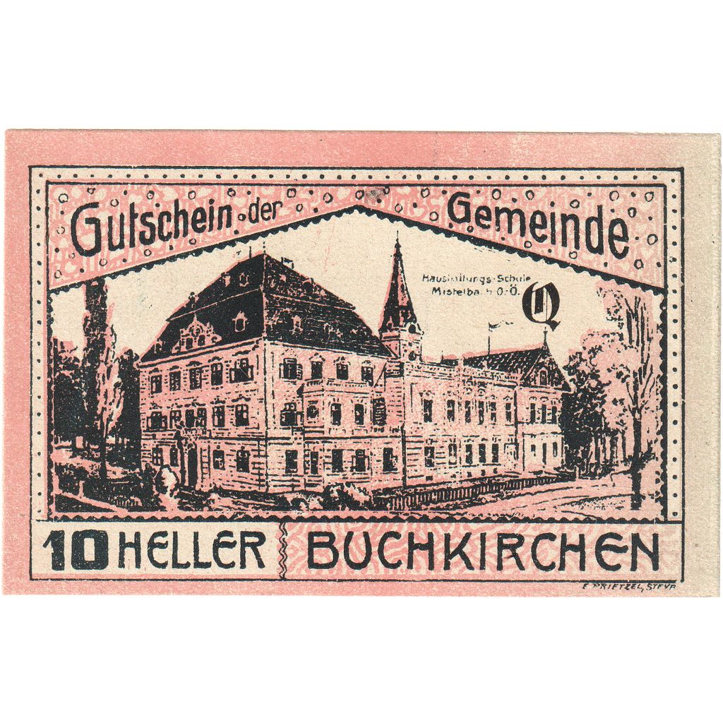 Autriche, Buchkirchen, 10 Heller, presbytère 1920-10-31, SPL, Mehl:FS 114a