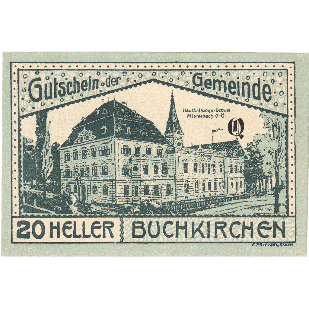 Autriche, Buchkirchen, 20 Heller, presbytère 1920-10-31, SPL, Mehl:FS 114a