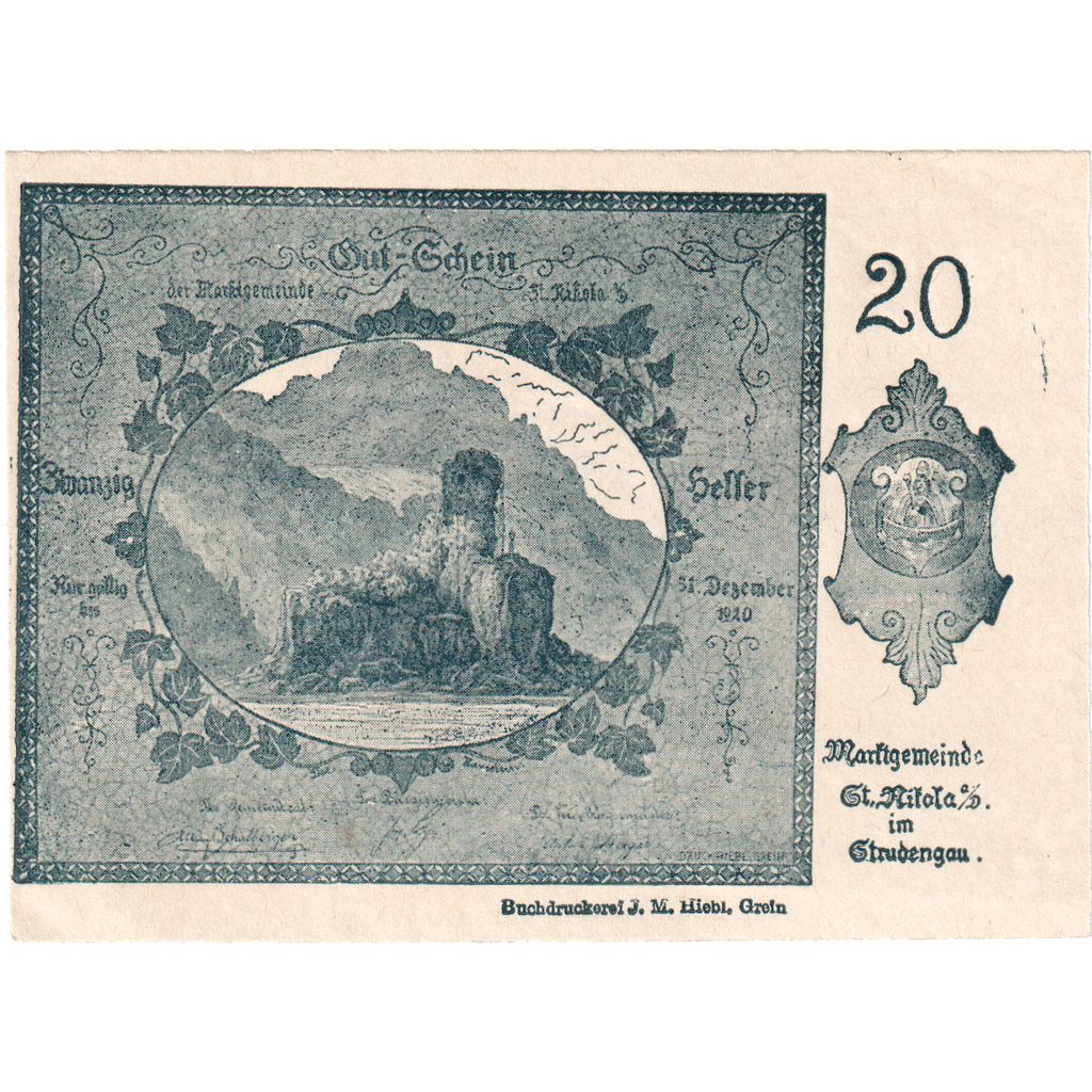 Autriche, St Nikola, 20 Heller, rocher, 1920, 1920-12-31, SPL, Mehl:FS 914Ia