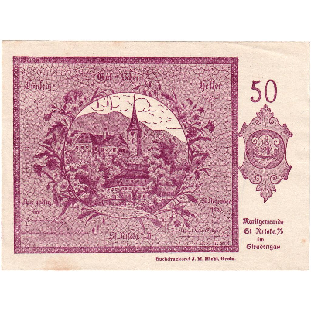 Austria, St Nikola, 50 Heller, Eglise, 1920, 1920-12-31, UNC(63), Mehl:FS 914Ia
