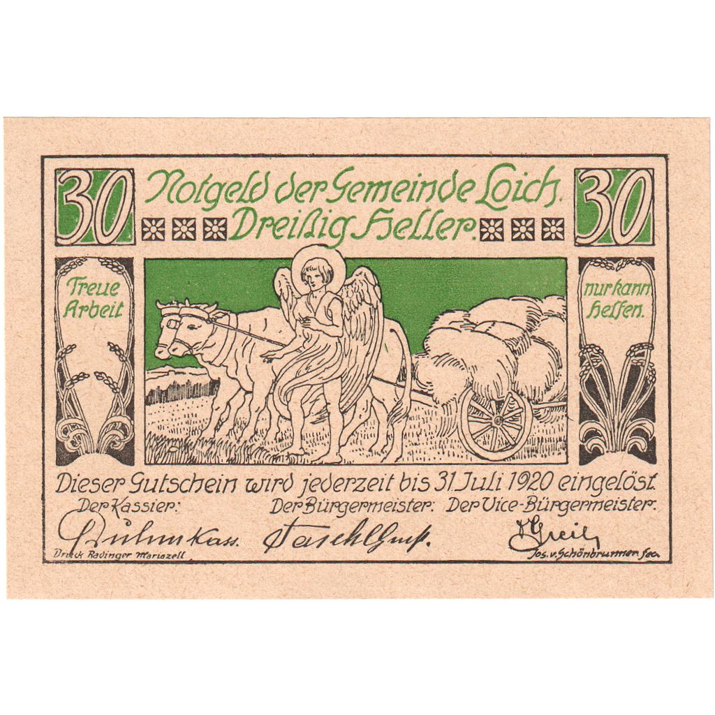 Autriche, LOICH, 30 Heller, personnage, 1920, 1920-07-31, SPL, Mehl:FS 562.01