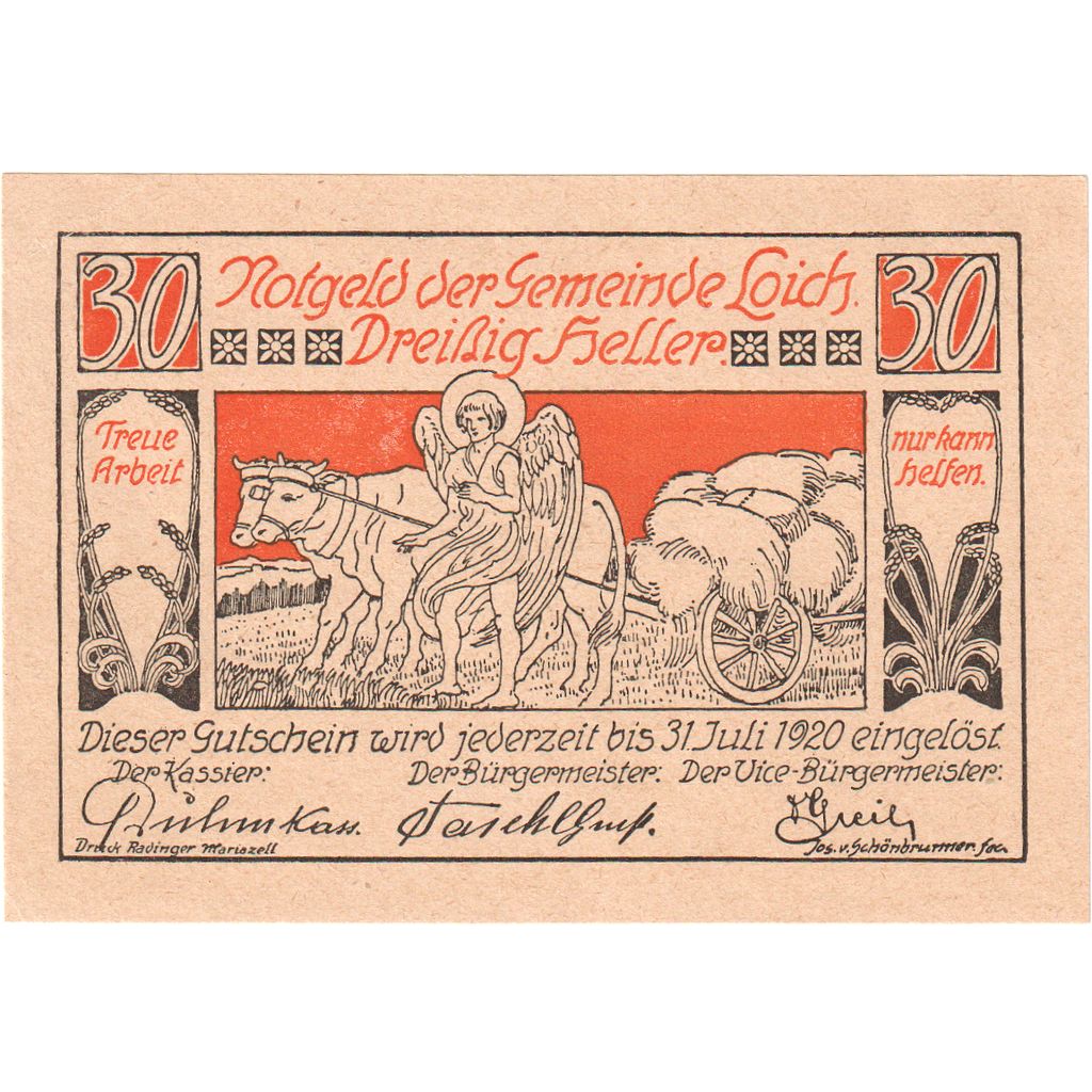 Autriche, LOICH, 30 Heller, champs, 1920, 1920-07-31, SPL, Mehl:FS 562.01