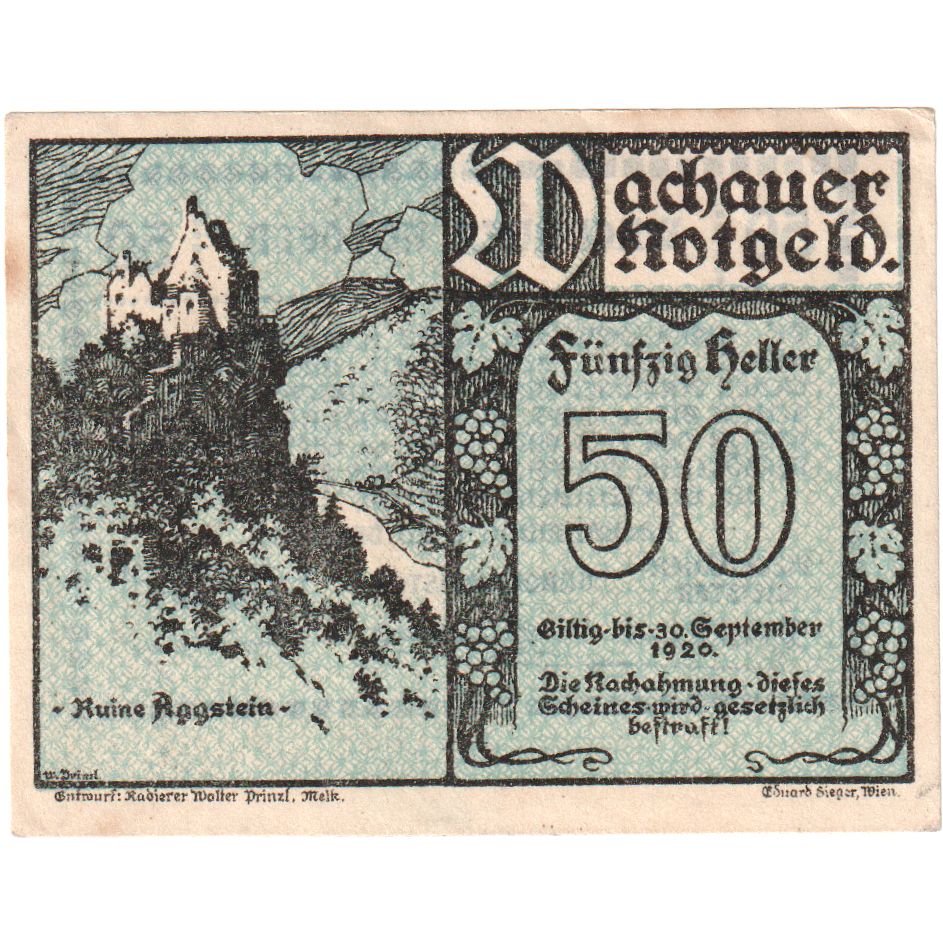 Österreich, Wachauer, 50 Heller, ruine 1920-09-30, UNZ-, Mehl:FS 1122.12II