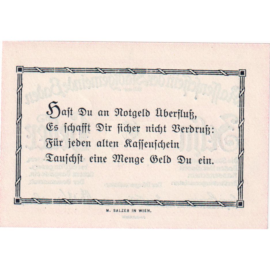 Autriche, Baden, 10 Heller, Texte, 1920, 1920-12-31, SPL, Mehl:FS 74a