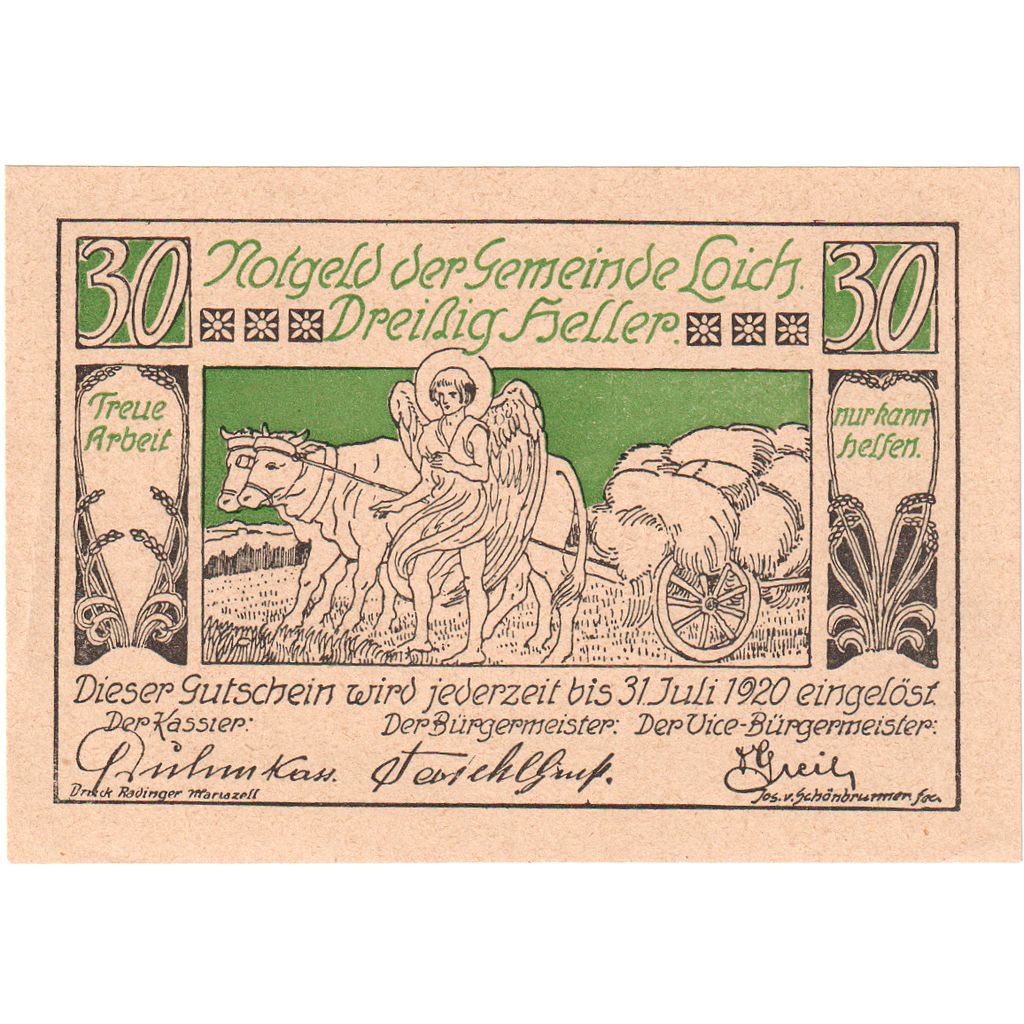 Autriche, LOICH, 30 Heller, Boeuf, 1920, 1920-07-31, SPL, Mehl:FS 562.01