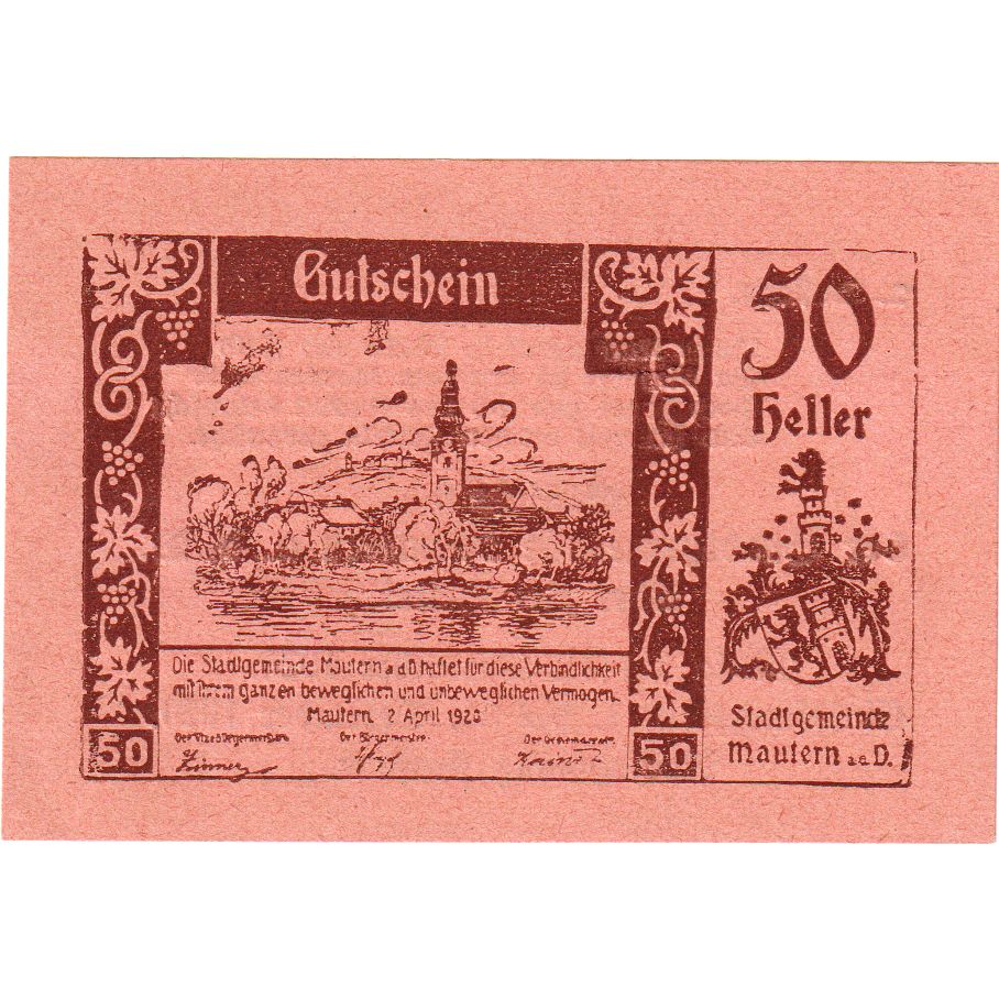 Österreich, Mautern, 50 Heller, village, 1920, 1920-12-31, UNZ-, Mehl:FS 600IAF