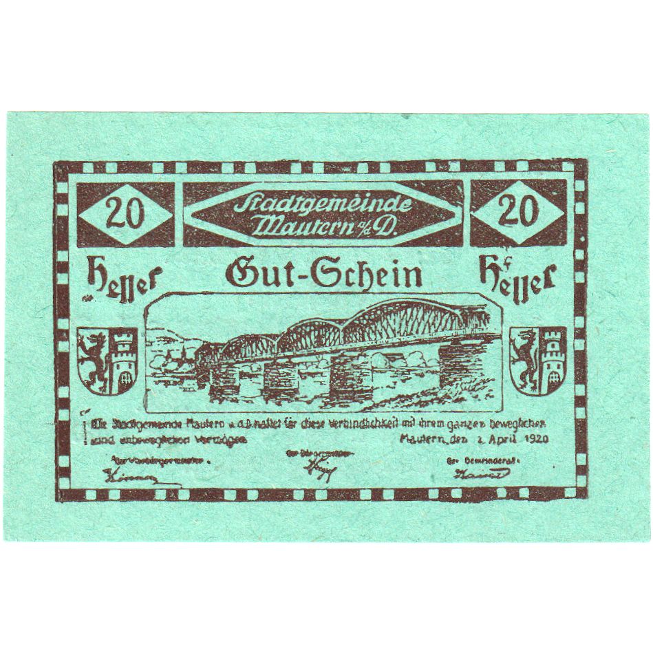 Oostenrijk, Mautern, 20 Heller, pont, 1920, 1920-12-31, SPL, Mehl:FS 600IAF