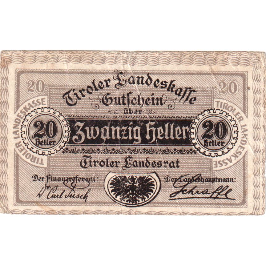Österreich, Innsbruck, 20 Heller, Blason, 1919, 1919-05-31, UNZ-, Mehl:FS 409a