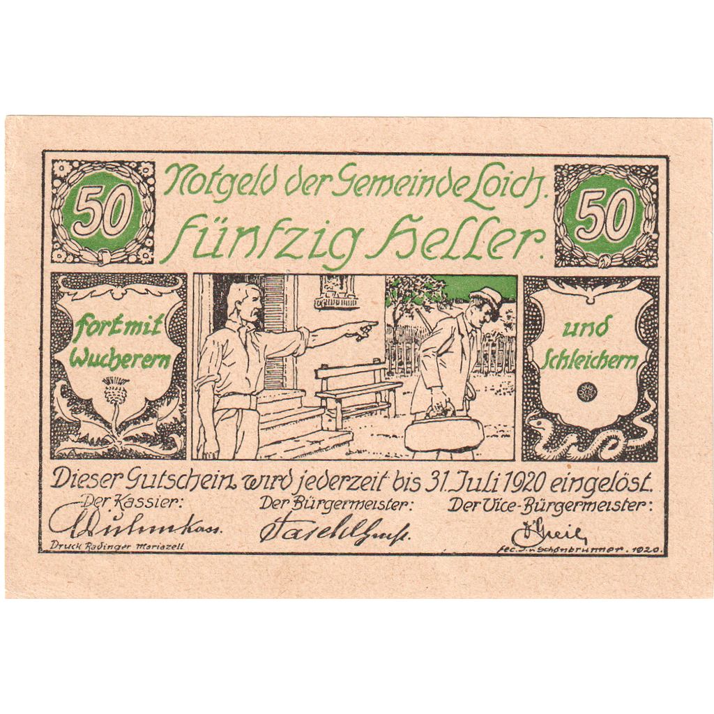 Österreich, LOICH, 50 Heller, personnage, 1920, 1920-07-31, UNZ-, Mehl:FS 562.01