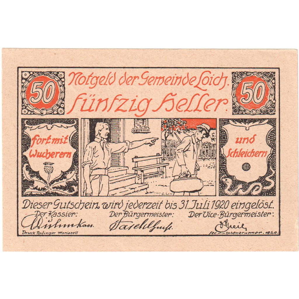 Austria, LOICH, 50 Heller, Blason, 1920, 1920-07-31, UNC(63), Mehl:FS 562.01