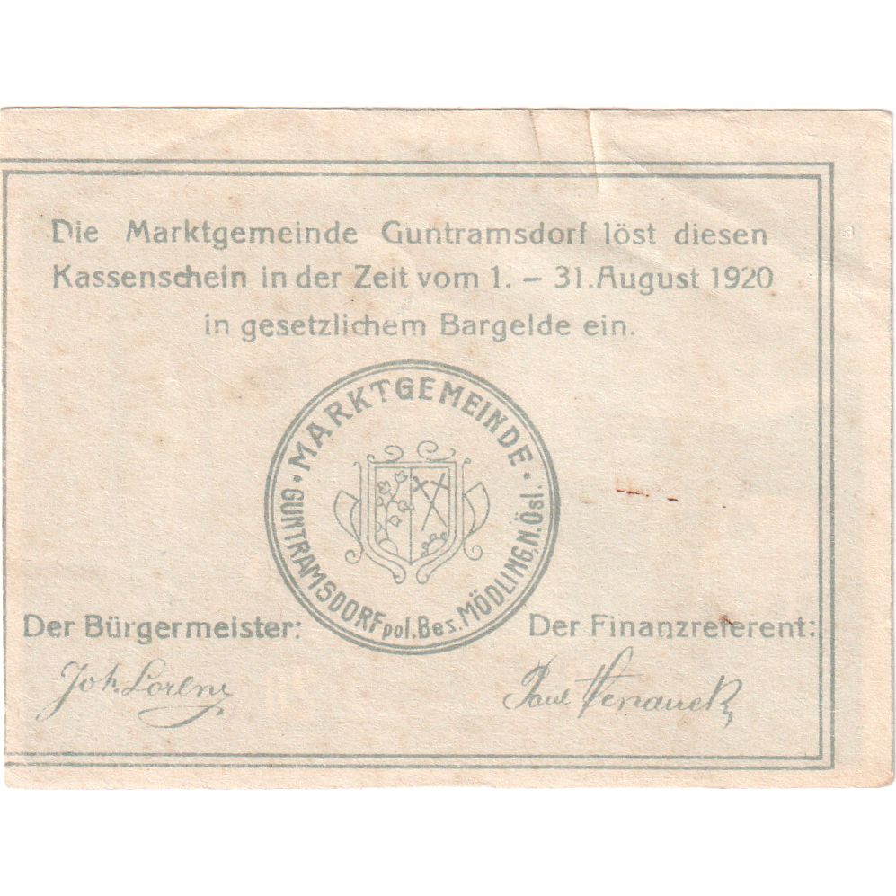 Autriche, Guntramsdorf, 20 Heller, Eglise, 1920, 1920-08-31, SUP, Mehl:FS 310a