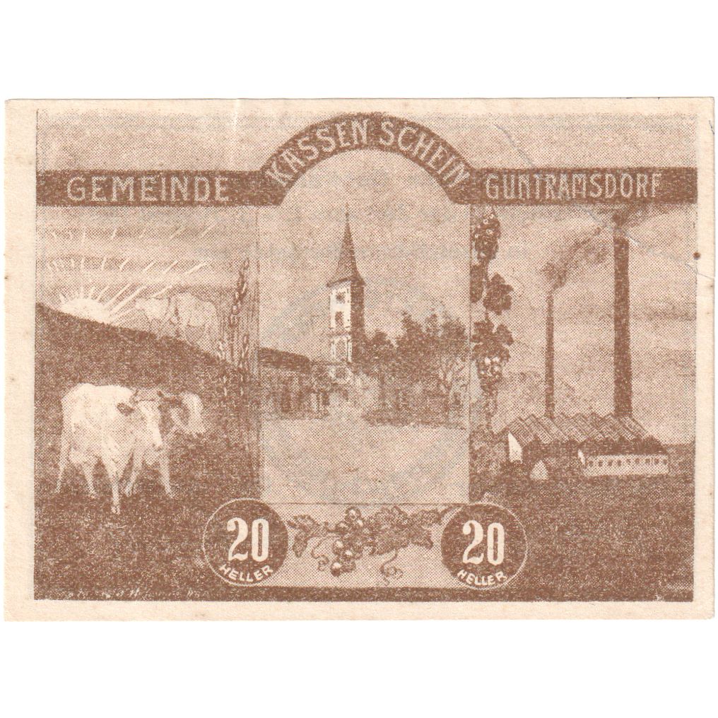 Oostenrijk, Guntramsdorf, 20 Heller, Usine, 1920, 1920-08-31, TTB, Mehl:FS 310a