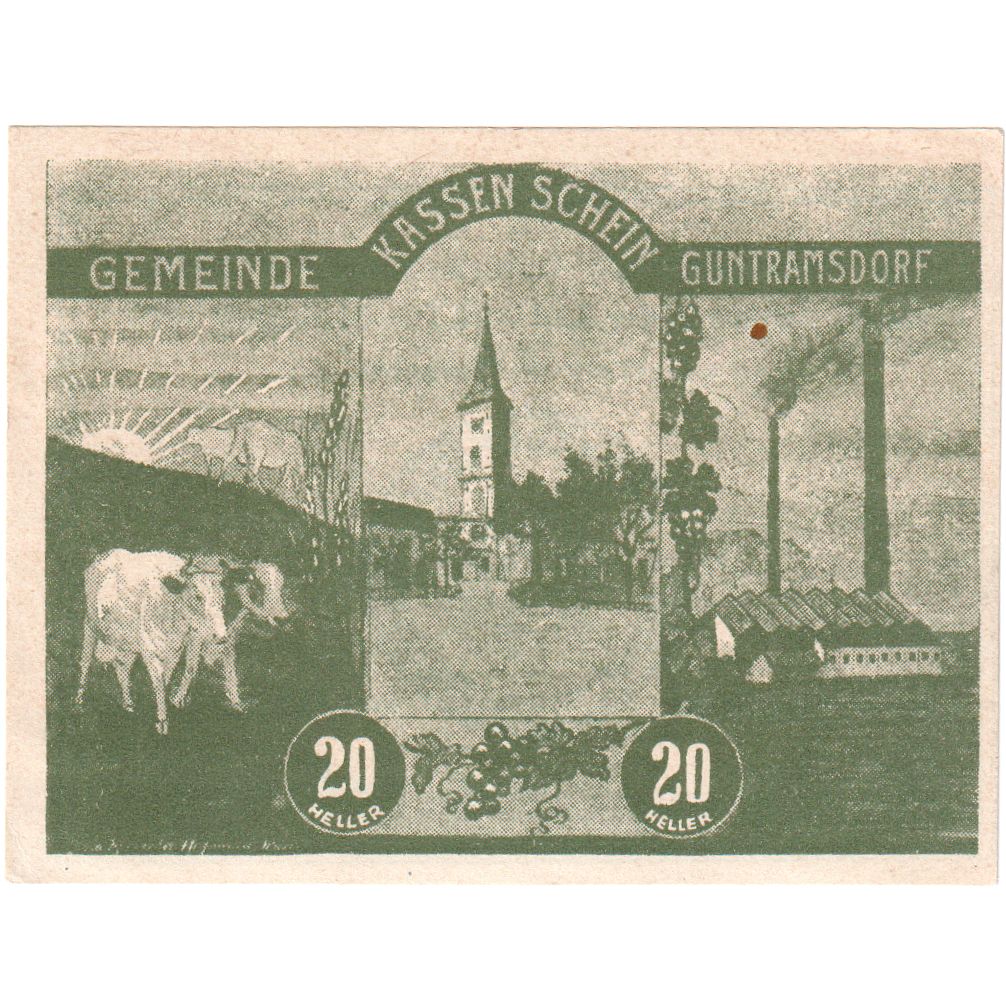 Autriche, Gunstramsdorf, 20 Heller, vache, 1920, 1920-08-31, SPL, Mehl:FS 310a