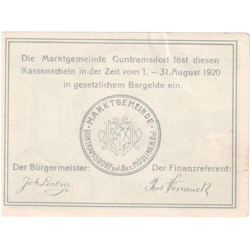 Oostenrijk, Guntramsdorf, 50 Heller, pré, 1920, 1920-08-31, SPL, Mehl:FS 310a