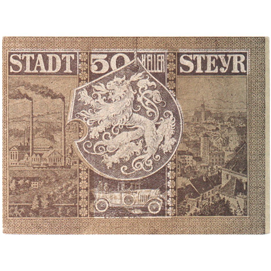 Autriche, Steyr, 50 Heller, Blason, 1921, 1921-03-31, SPL, Mehl:FS 1034IIb
