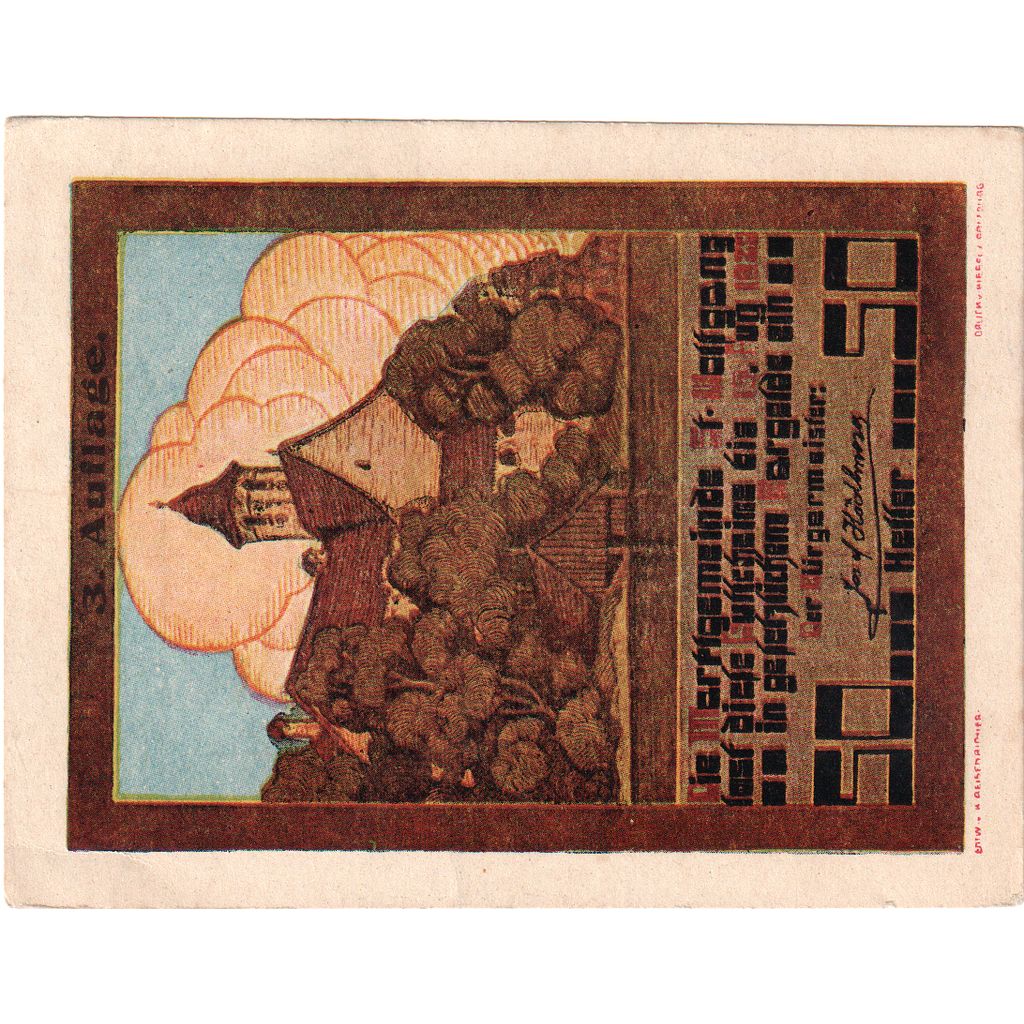 Autriche, St Wolfgang, 50 Heller, village, 1920, 1920-08-15, SPL, Mehl:FS 947a
