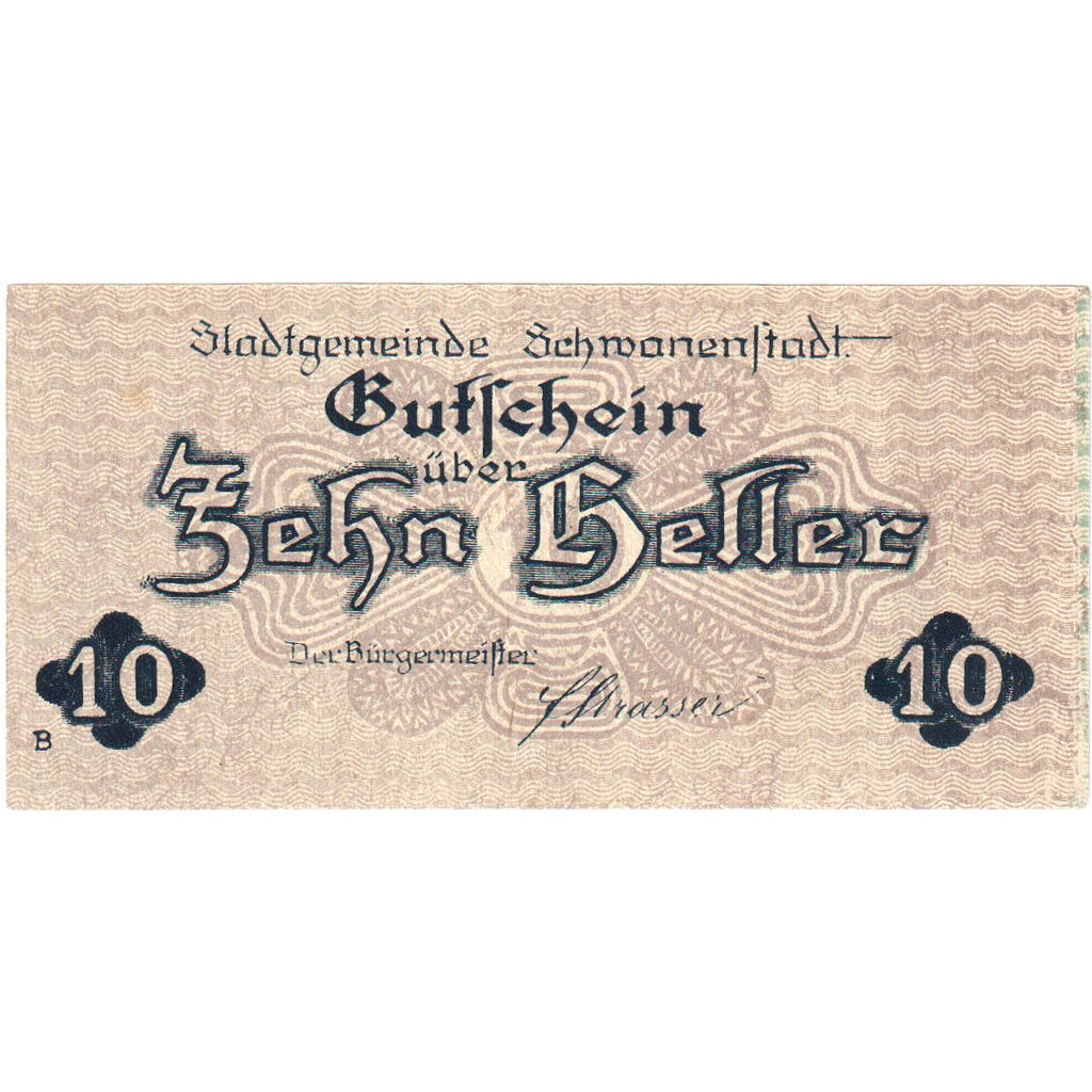 Autriche, Schwanenstadt, 10 Heller, village 1920-12-31, SPL, Mehl:FS 977Ia