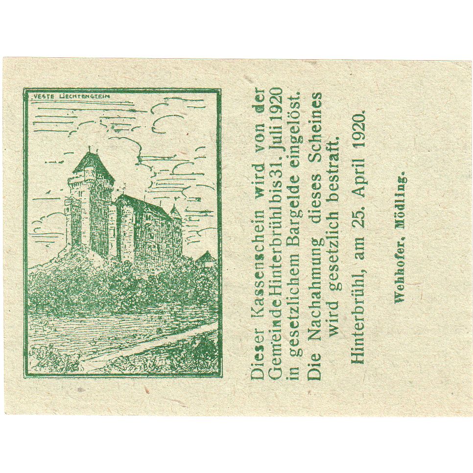Autriche, Hinterbrühl, 20 Heller, tour, 1920, 1920-07-31, SPL, Mehl:FS 376Ia